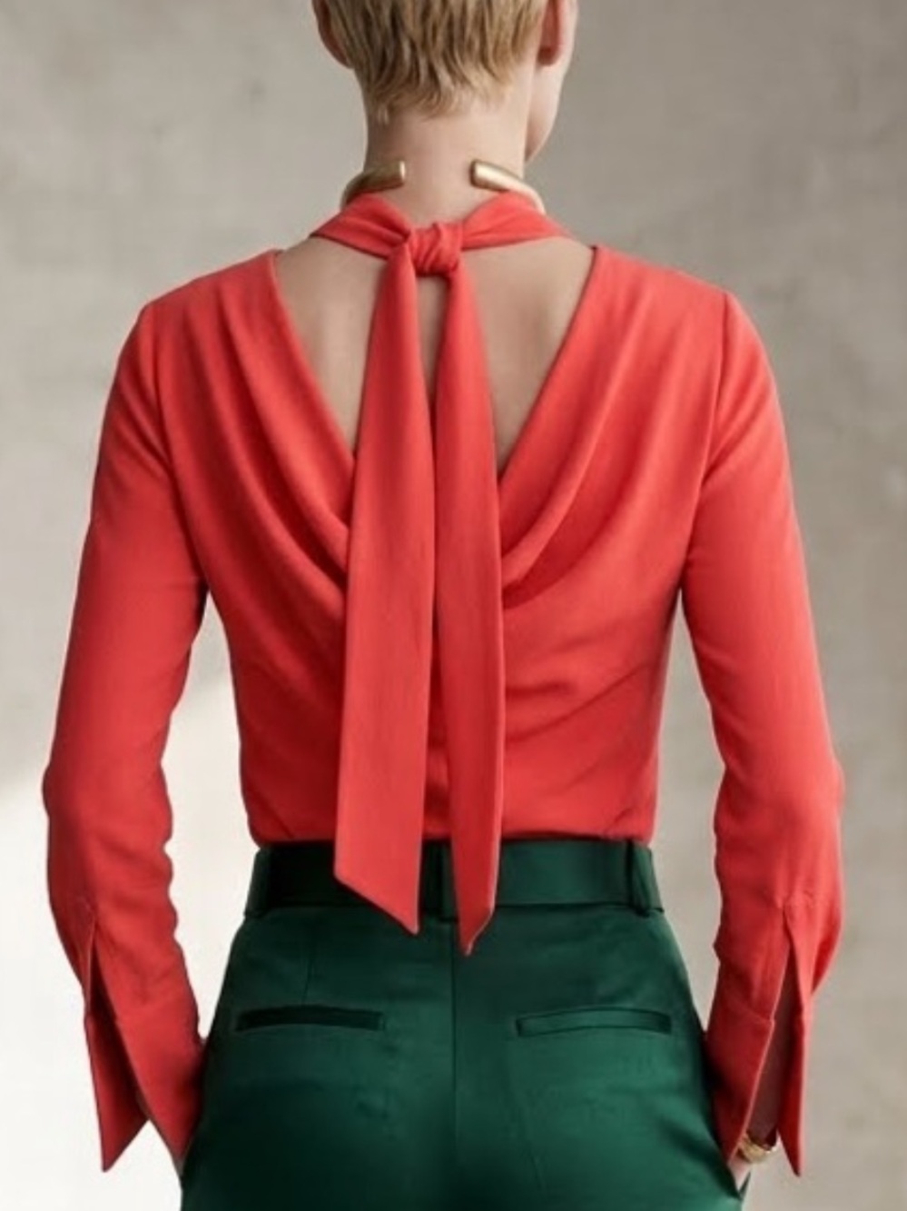 J. Crew Red Reversible -Bow Silk top blouse size 0